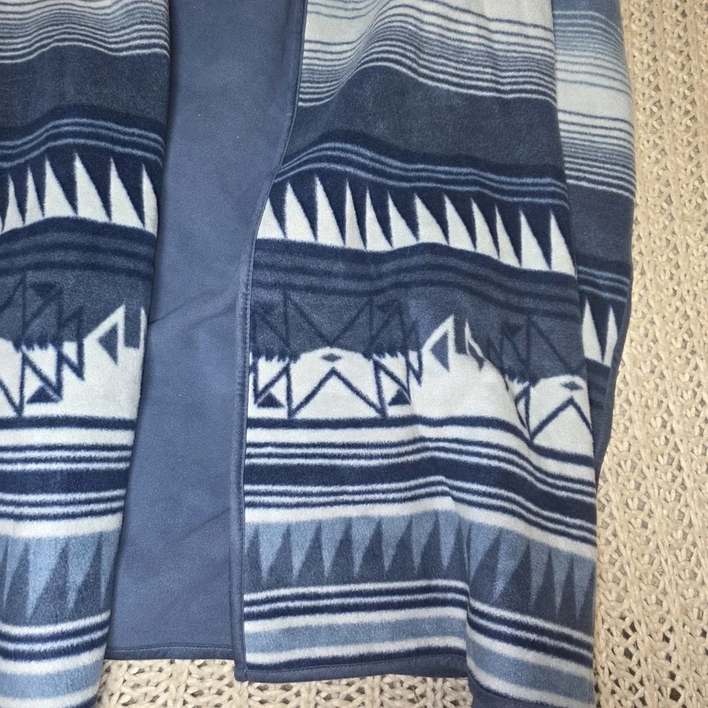 Woolrich Poncho Blue Bohemian Aztec Blanket Wrap Southwest Tribal Fleece Poncho